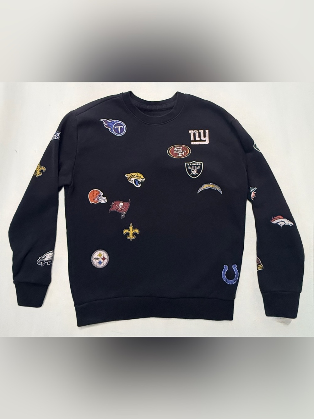 NFL Team Apparel All Over Logo Crewneck Sweatshirt Men’s S Unisex